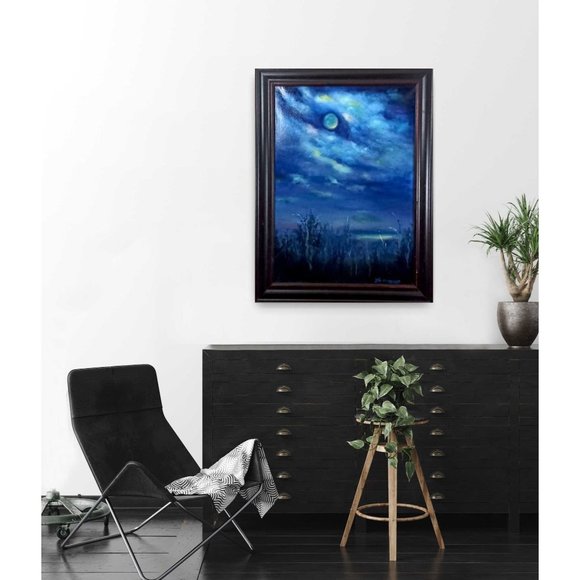 SOLD Framed Original Landscape Oil Painting Titled Man in the Moon 16x20 - Picture 1 of 7